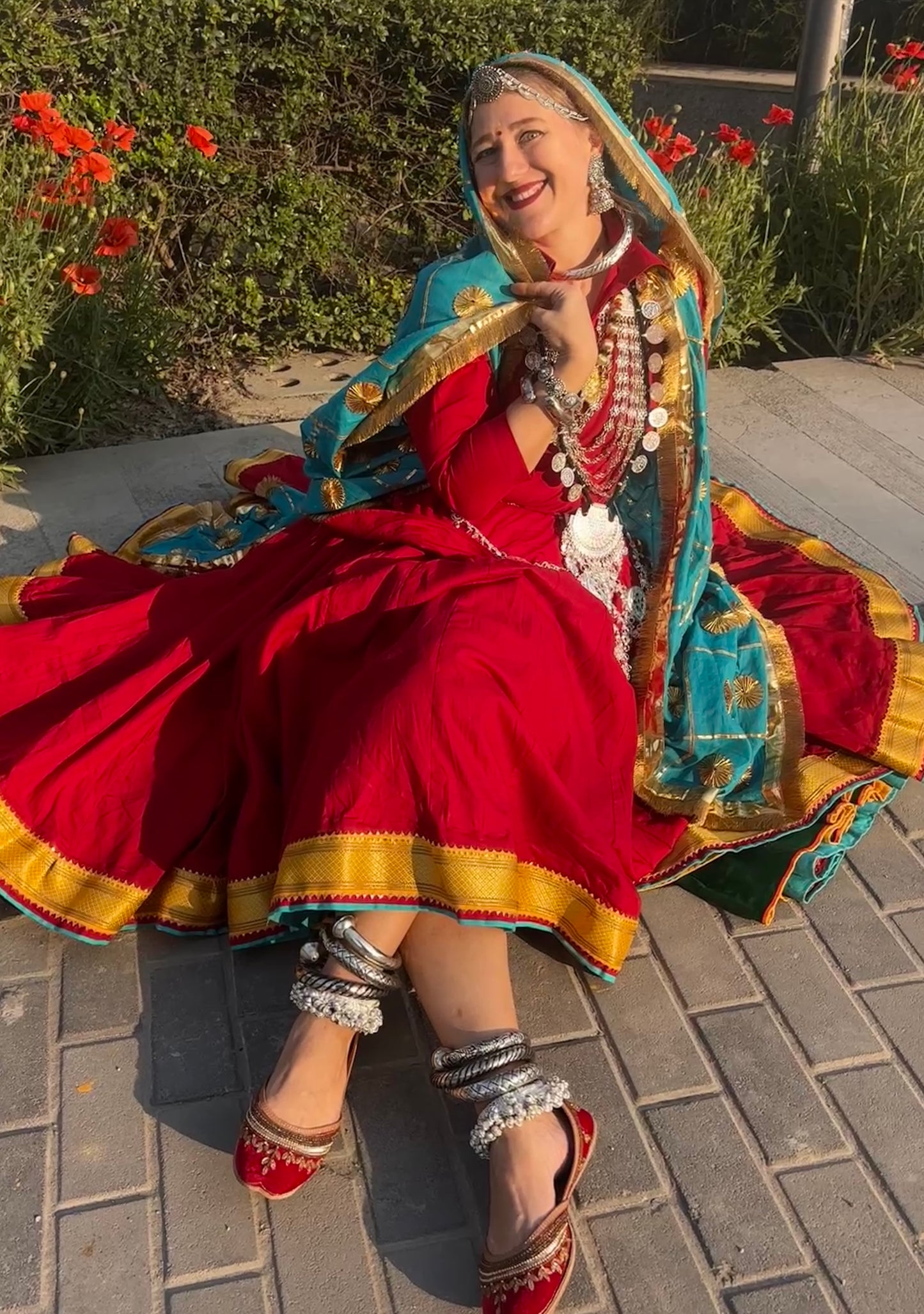 Maroon Royal Elegance Reversible Cotton Haryanvi Daman Kurti Chunni Set