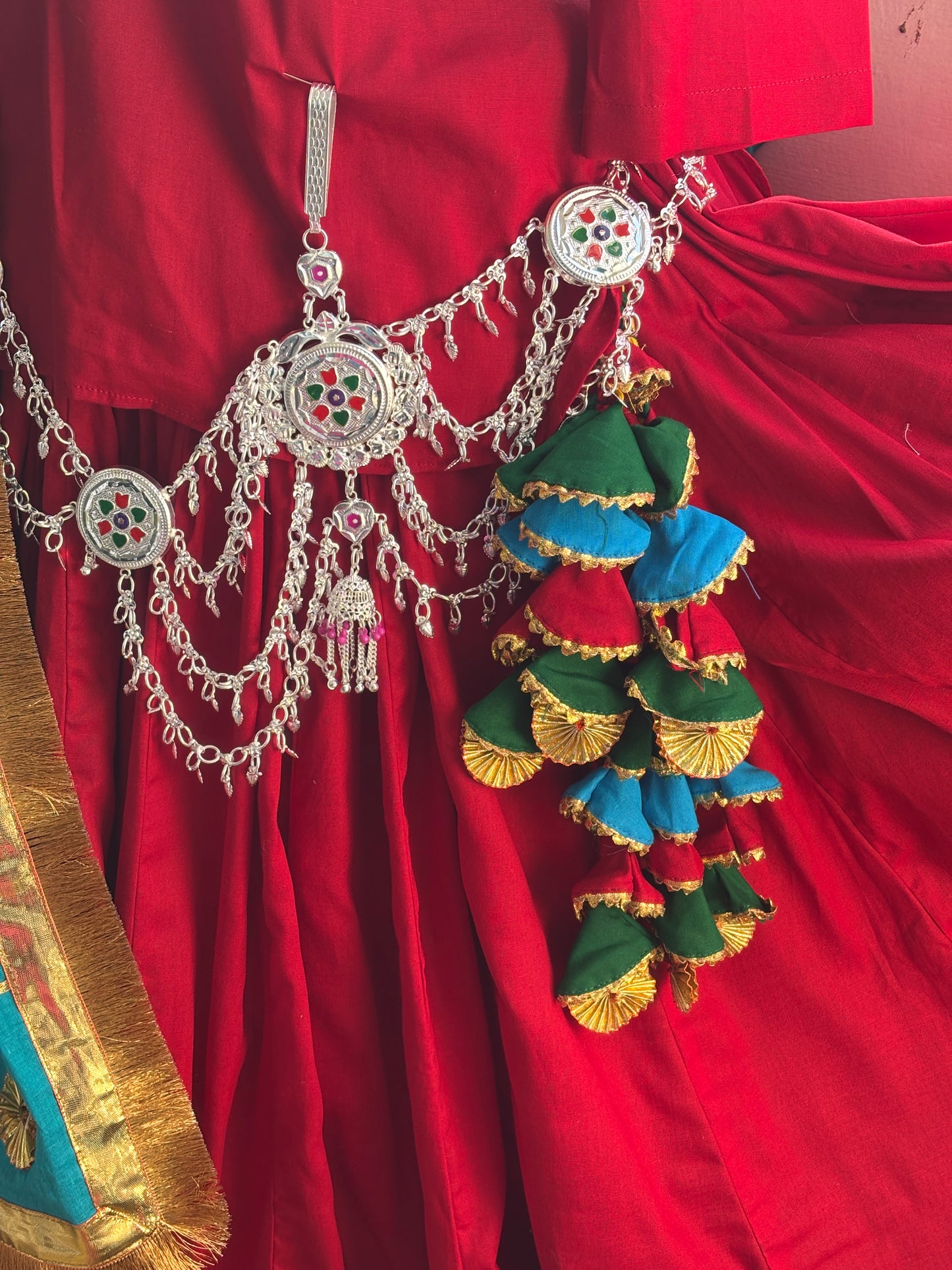 Maroon Royal Elegance Reversible Cotton Haryanvi Daman Kurti Chunni Set