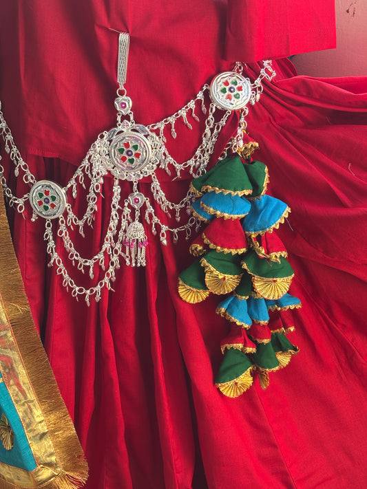 Maroon Royal Elegance Reversible Cotton Haryanvi Daman Kurti Chunni Set